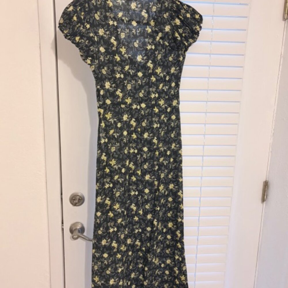 LKNW Doen noir winding blossoms , x-small floral-print midi dressXS - Picture 6 of 6